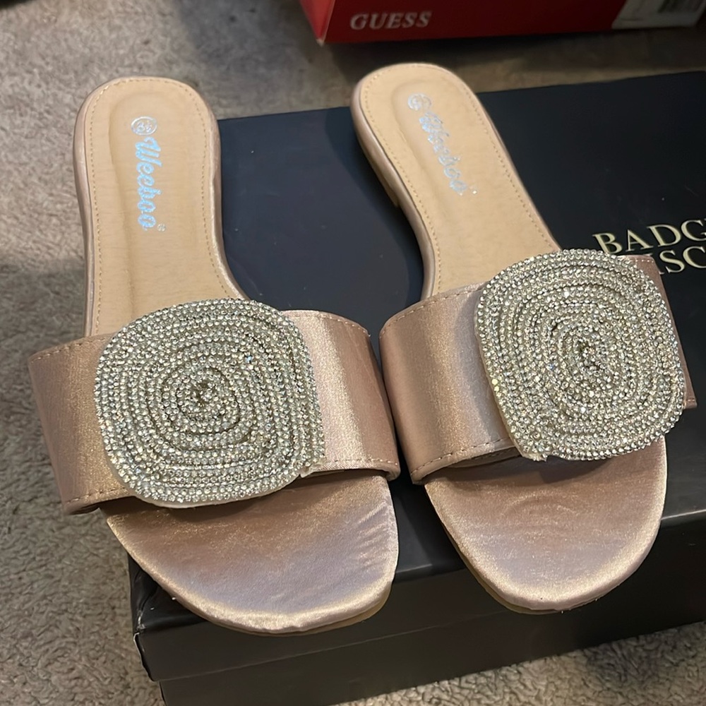Champagne colored slide sandals